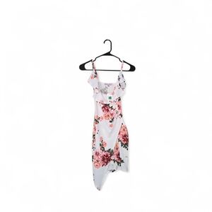 Floral Midi Dress in White and Pink